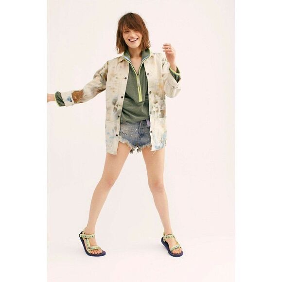 NWT FREE PEOPLE X RIVERSIDE TOOL & DYE Sz M / L TIE DYE WORKWEAR JACKET IVORY - Picture 4 of 8